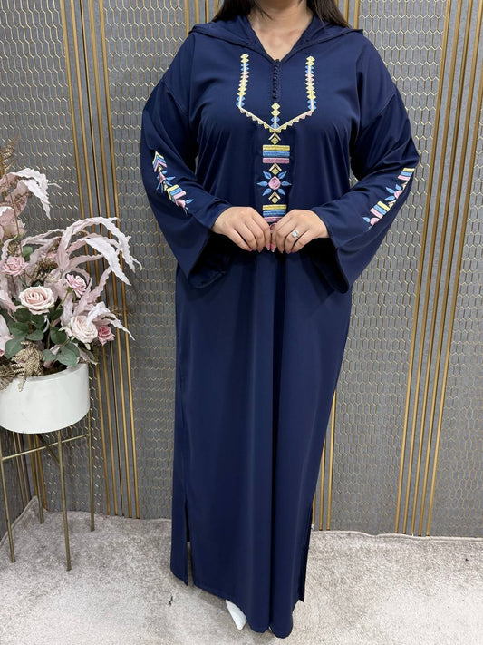 djellaba Tissus crép Broderies délicates et colorées